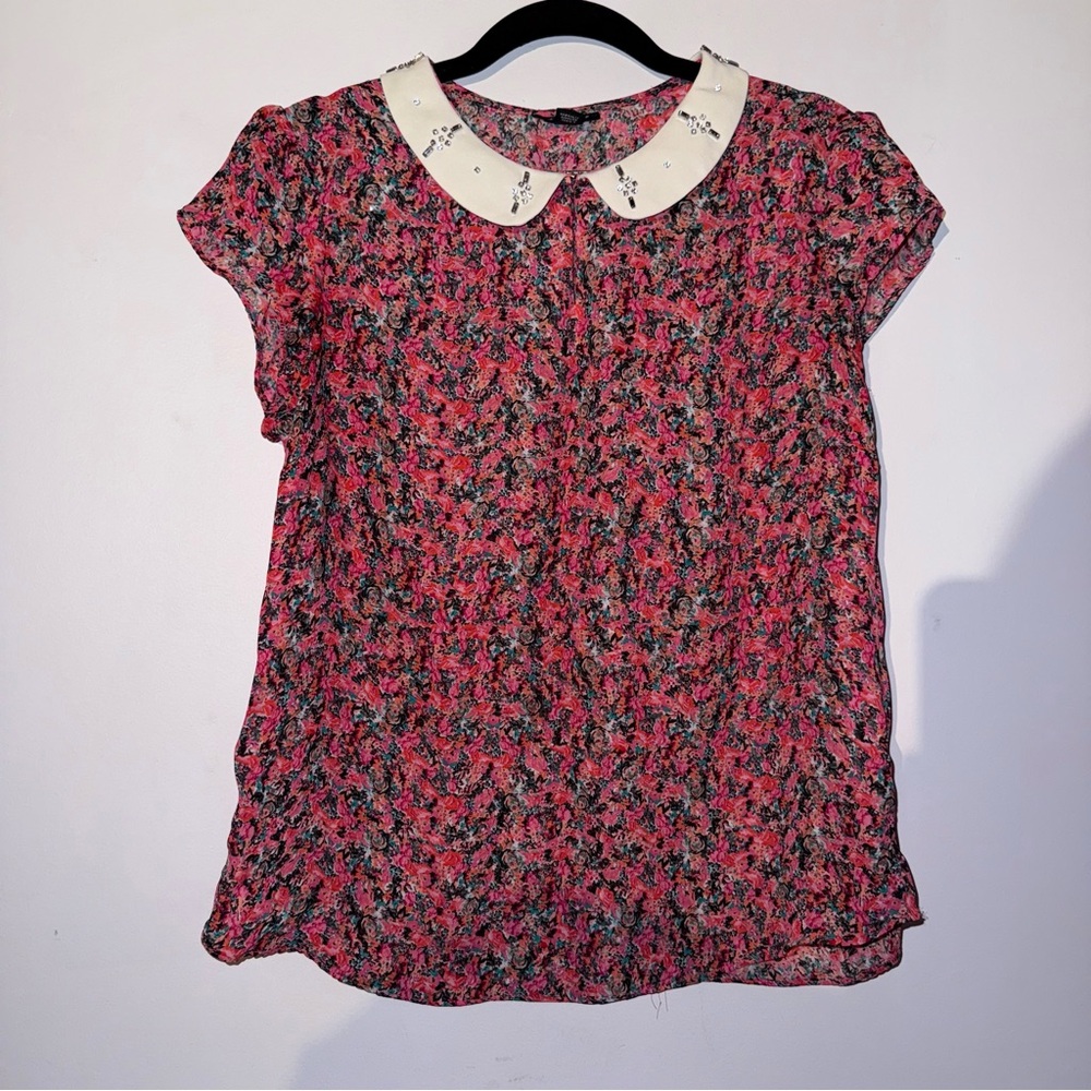 I Heart Ronson Pink Floral Peter Pan Collar Blouse